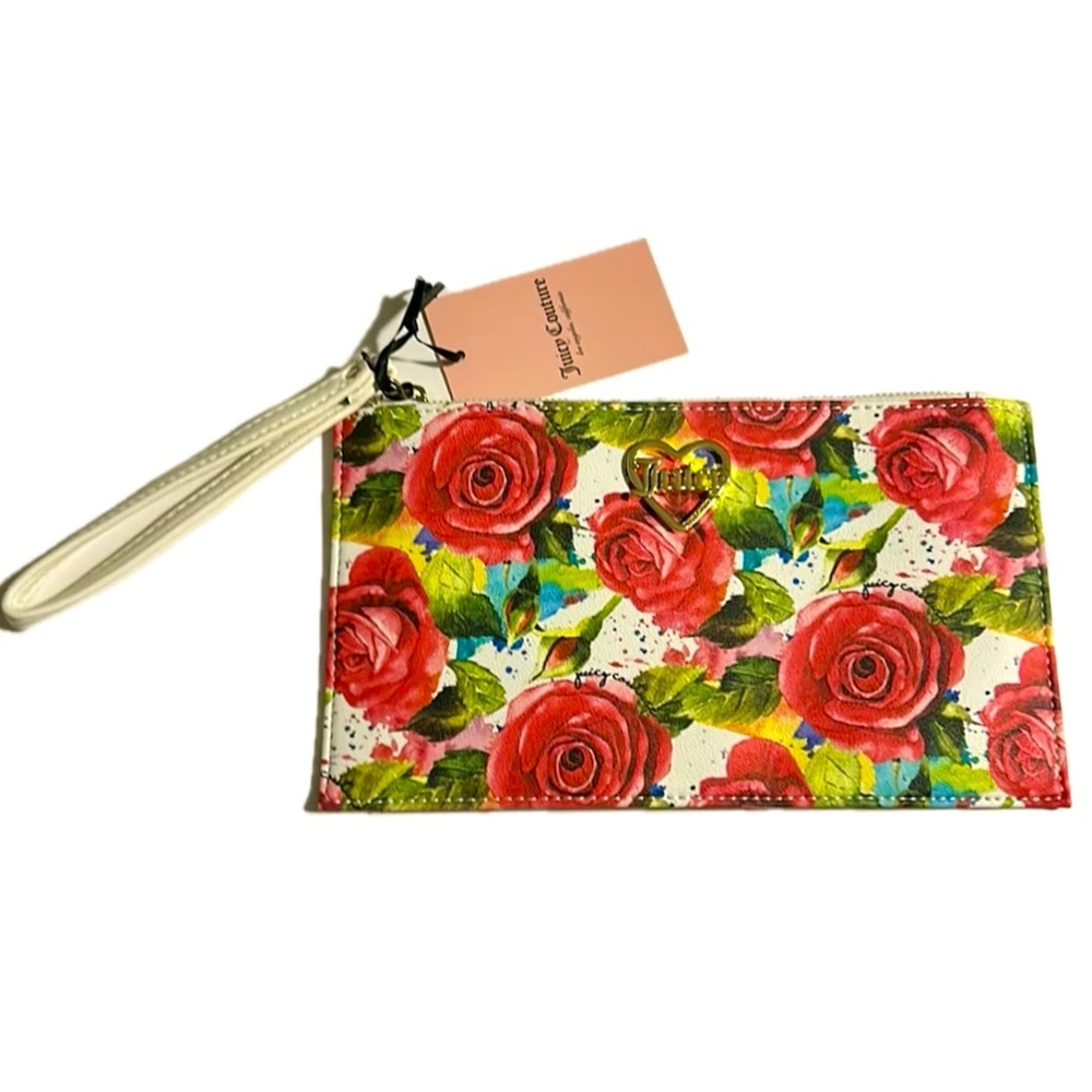 Juicy Couture A Little Piece of Heart White Multi‎ Rose Clutch Wallet Wristlet